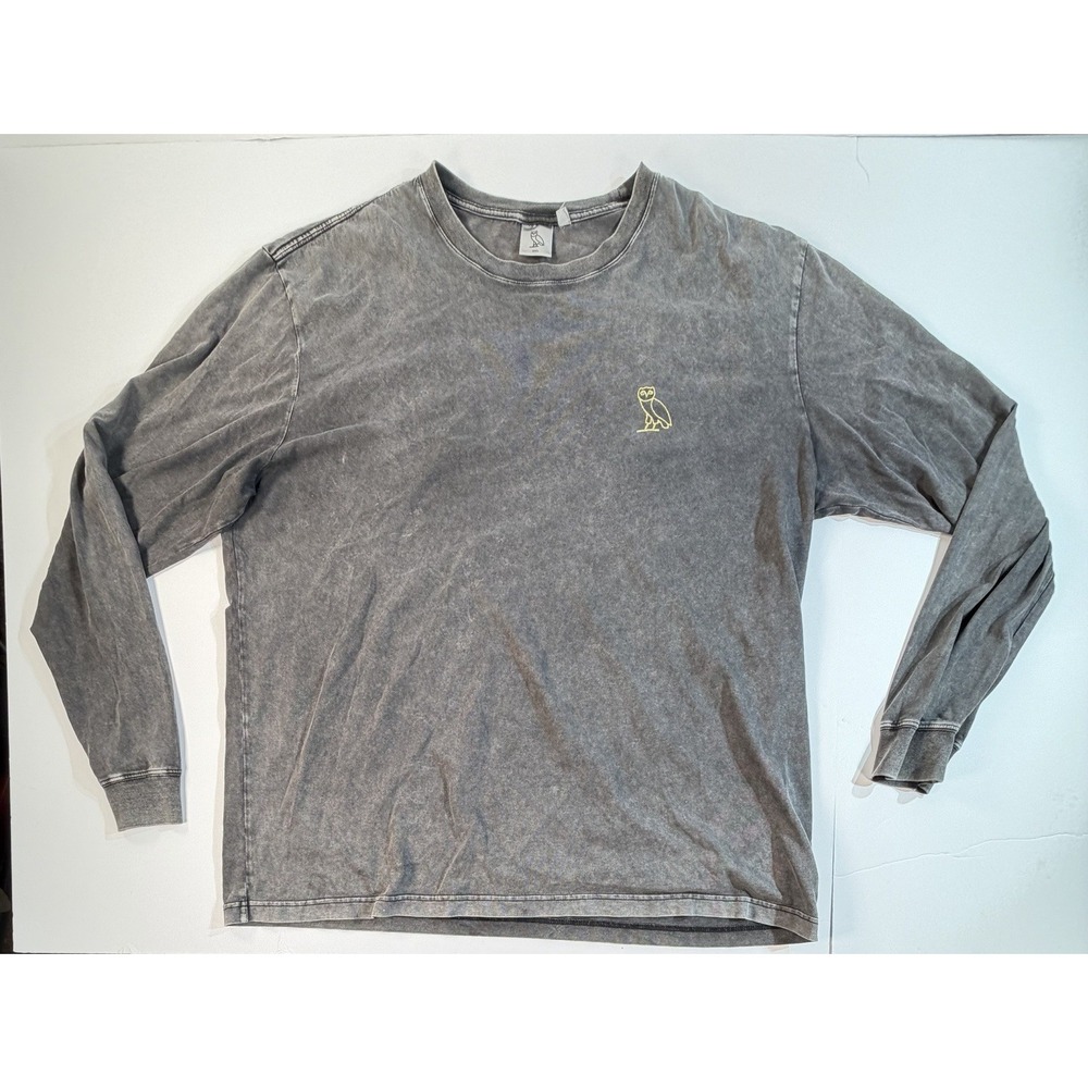 OVO Drake Owl Logo Long Sleeve T Shirt Acid Wash Gray Mens 2XL